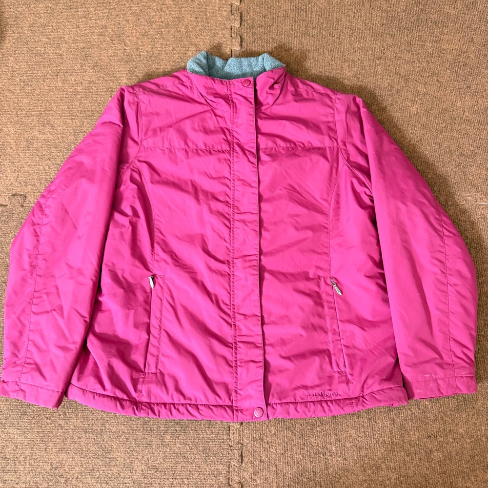 LL Bean Womens Warm-Up‎ Jacket Pink Fleece Lined Insulated Full Zip Large OGBP9